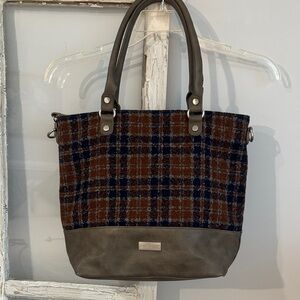 Plaid Purse/Tote Bag with Faux Leather Trim